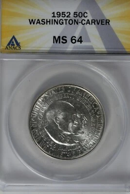 1952 .50  ANACS  MS 64 WASHINGTON-CARVER   Classic Commemorative Coins  - Image 1 of 2