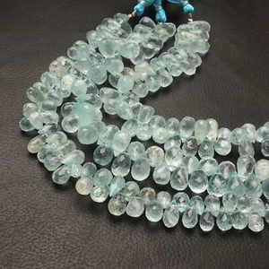 Natural Aquamarine Gemstone Beads Faceted Teardrop 8 Inch Strand 8x13-8x17 MM - Picture 1 of 7