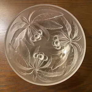 G. Vallon France Art Glass 9 1/4" Frosted Bowl w/ 3-D Cherries on Stems & Leaves - Picture 1 of 12