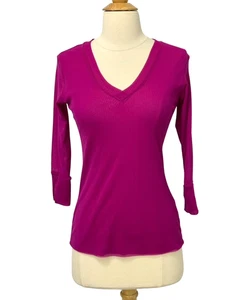 Petit Pois by Viviana G Mesh Long Sleeve V-Neck Top Fuchsia Purple Y2K Size M - Picture 1 of 9