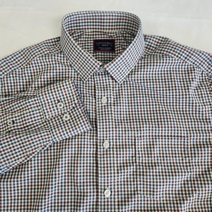 Untuckit Mens Medium Plaid Chest Pocket Long Sleeve Nylon Button Up Shirt - Picture 1 of 15