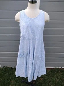 CP Shades Gorsuch Blue Striped Shari Flowy Tiered Dress Linen Lagenlook Sz Large - Picture 1 of 7