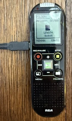 RCA VR6320 2GB Digital Voice Recorder Black Handheld Tested Working with USB - Image 1 of 4