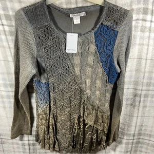 Neu mit Etikett Damen Top klein Lagenlook Whimsigoth Patchwork bestickt Häkelspitze - Bild 1 von 8