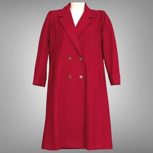 VTG JOFELD Womens Coat M Red Wool Blend Double Breasted Puff Classic Academia - Picture 1 of 17