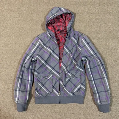 Volcom Women’s Plaid Zip Hoodie Jacket Gray Purple Medium [K551] - Image 1 of 4