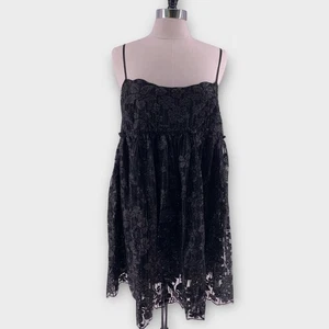 NWT Free People Black Lace Glitter Mini Dress Size XL Babydoll Goth Fairycore - Picture 1 of 12