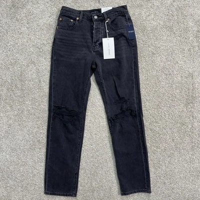 Lucky Brand 90s High Rise Straight Leg Ripped Distressed Black Jeans Size 24 - Image 1 of 4