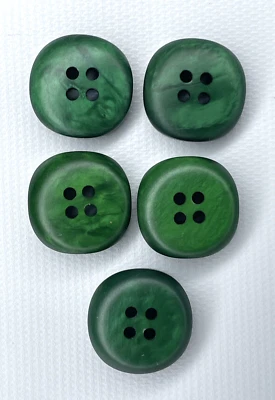 VTG Green Lucite Plastic Buttons 3/4" Set of Five Rounded Square Shape 1940s–50s - Image 1 of 4