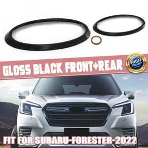 Gloss Black Front+Rear Logo Emblem Badge Ring Cover Fits Subaru Forester 2022+ - Imagen 1 de 11