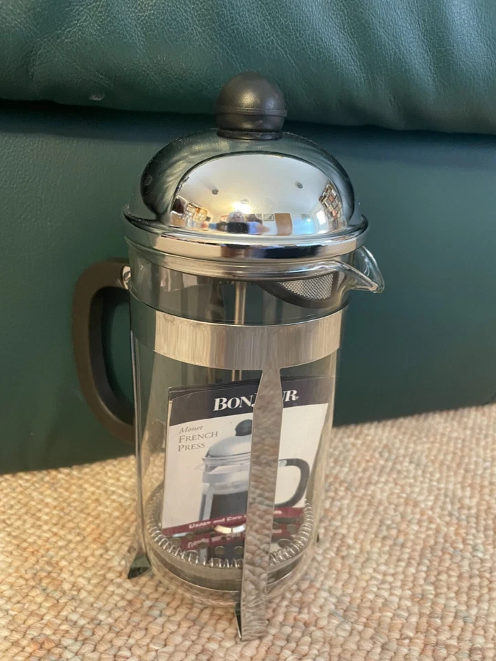CAFETERA PRENSA FRANCESA BONJOUR, JARRA DE CRISTAL Y MARCO METÁLICO, INSTRUCCIONES Foto 1 de 3