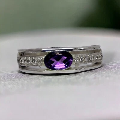 紫水晶宝石 925 纯银新郎戒指 男式 #AL131 — 第 1/4 张图片