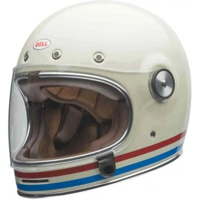 Bell Bullitt Stripes Motorcycle Helmet Pearl White Oxblood Blue  - Image 1 of 2