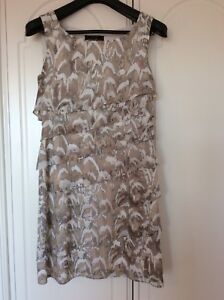Connected Apparel Cream & Brown Women's Tiered Fully Lined Dress RP £25
