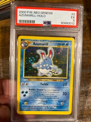 POKEMON 2000 Neo Genesis AZUMARILL Holo #2 PSA 5 RARE Swirl - Image 1 of 2