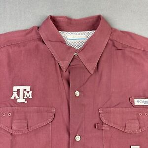 Columbia Fishing Shirt Mens Large Maroon Texas ATM University Aggies SS Vented