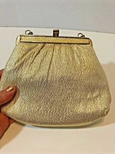 Harry Lavine HL USA Gold Metalic Clutch W/ Chain Handles & Clasp Close (Read) - Picture 1 of 9