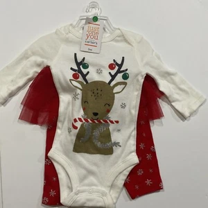 3M Just One You  Baby Girls 2pc Christmas Reindeer Tutu Top and Bottom Set - Picture 1 of 5