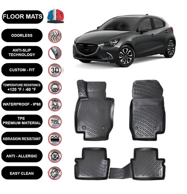 Alfombrillas forro para Mazda 2 (2015-2022) impermeables moldeadas 4D negras 4 un. Foto 1 de 4