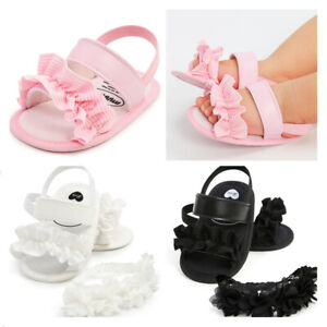Newborn Princess Baby Girl Crib Shoe Infant Wedding Dress Sandals +headband 0-18