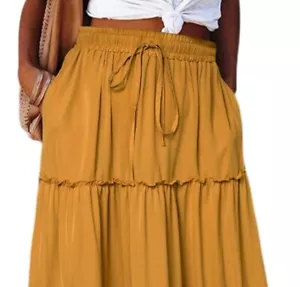 Kirundo XL Skirt Mid Length Lined Maxi Boho Yellow Pull Up 20” Long - Picture 1 of 7