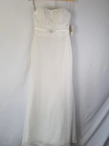 Imoda Ivory Chiffon Ruched Pearl Beaded Train Wedding Dress Sz 10 - Picture 1 of 13