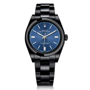 Rolex Oyster Perpetual Blue Dial Black PVD/DLC Coated Steel Watch 114300 - Picture 1 of 7