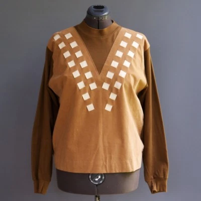 Vtg 60s 70s Basket Weave Pleather Cognac Faux Suede Sweater Beach Boy M L - Image 1 of 4