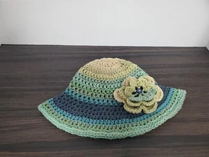 Handmade Kids And Teens Crochet cloche beanie sun Hat With Hat Flower - Picture 1 of 5