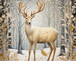 Gold Beauty Panel, Deer in Forest, Christmas 36" X 43.5" wide David Textiles - Bild 1 von 1