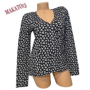 Blusa para mujer Michael Kors MEDIANA manga larga estampado envolvente floral negra blanca - Imagen 1 de 10