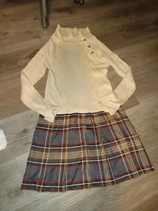 Sweet Heart Rose Dress Girls Size 16 Beige Mock Neck Long Sleeve Plaid School - Picture 1 of 9