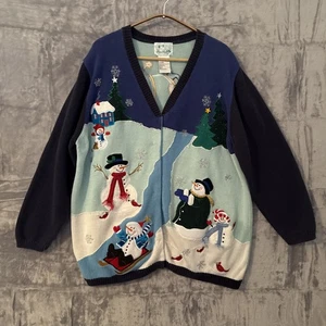 Quacker Factory Cardigan Sweater Womens Size 1X XL Christmas Winter Snowmen - Picture 1 of 10