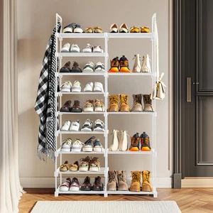 Double row 9 layers with handles Non-woven shoe rack Iron pipe + PP pad White - Picture 1 of 15