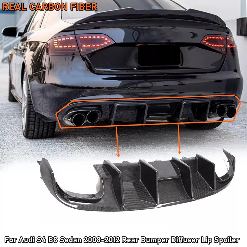 Real Carbon Fiber Rear Bumper Diffuser Lip Spoiler For Audi S4 B8 Sedan 2008-12 - Image 1 of 4