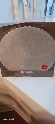 Doilie  Embossed, Gray, 7" Round  Pier1 Imports 12 ct. NEW  Paper Doilies - Image 1 of 4