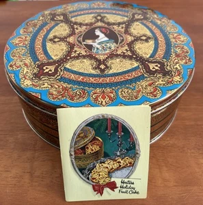 Hostess Holiday Fruit Cake Tin 10" X 3.5” & Card Continental Baking Inc Vintage - Picture 1 of 12