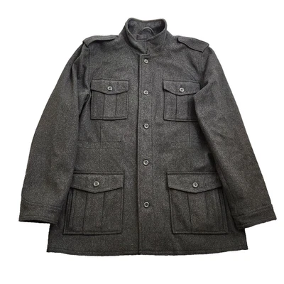 Old Navy Men XL Charcoal Gray Wool Blend Utility Military Field Coat Jacket - Image 1 of 4