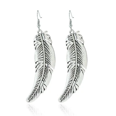 Nice Women's Stainless Steel Feather Drop Dangle Stud Earrings Classic Hook - Image 1 of 4