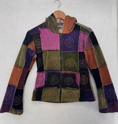 Rising International Hoodie Size S Multicolor Patchwork Hippie Full Zip Jacket - Image 1 of 4
