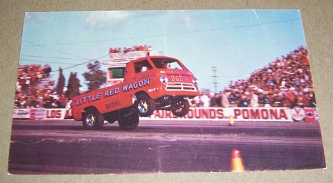 Original Bill MAVERICK Golden LITTLE RED WAGON Wheelstander Drag Racing Postcard Cover