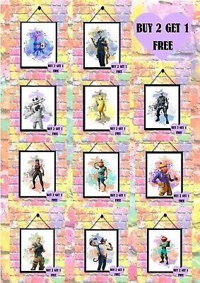 BUY 2 GET 1 FREE Fortnite Print Character Watercolour Poster Wall Art A4  • 2.75£