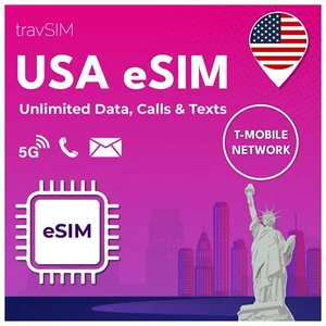 TÉLÉPHONE T-Mobile forfait eSIM 30/60/90 JOURS illimité DONNÉES, CONVERSATION, TEXTE PRÉPAYÉ - Photo 1 sur 2