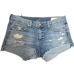 Rag & Bone Shorts Womens 27 Cut Off Blue Denim Jeans Low Rise Distressed - Picture 1 of 5
