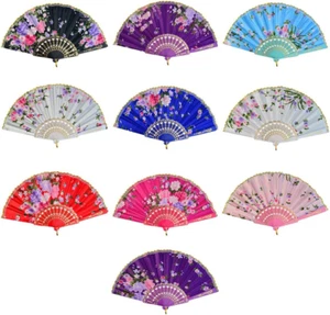 10Pcs Floral Folding Hand Fan Vintage Retro Silk Handheld Fans Lace Folding Fan - Picture 1 of 12