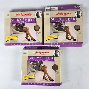 Menge 3 Walgreens Strumpfhose Gr. E-F seidig durchsichtig Kontrolloberteil im Vergleich zu Leggs Schlauch - Bild 1 von 10
