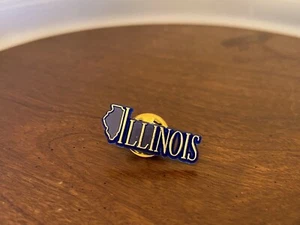 Illinois State Pin Button Blue Plastic Gold Script Metal Closure - Picture 1 of 1