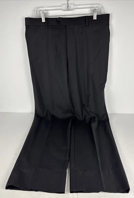 Mantoni 男式 M40901 黑色 35x30 无褶超细羊毛西装裤 3 码下摆 — 第 1/4 张图片