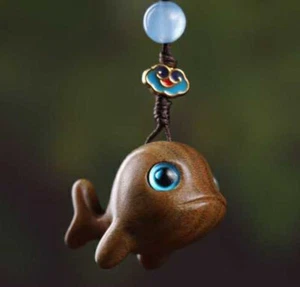 YZ038 - 1.2 " Hand Carved Green Sandalwood Carving Netsuke: Dolphin Pendant Bead - Picture 1 of 5