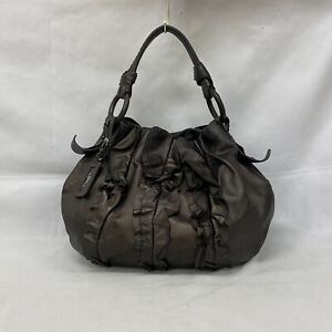 Auth Prada Shoulder Handbag BR3993 Frill Brown Leather Japan 1104